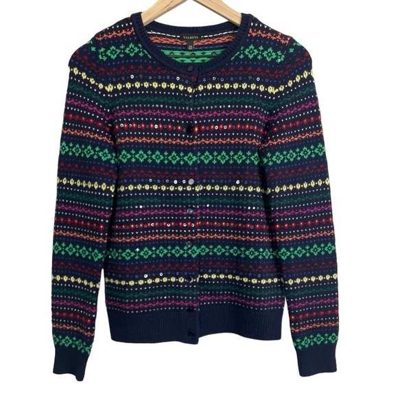 Talbots Women’s Multi Colored Patterned Button Front Wool Blend Cardigan Sweater - Picture 1 of 5
